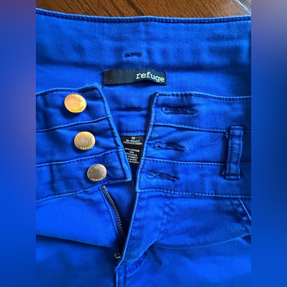 Refuge Royal Blue Jeans with Gold Accent Buttons